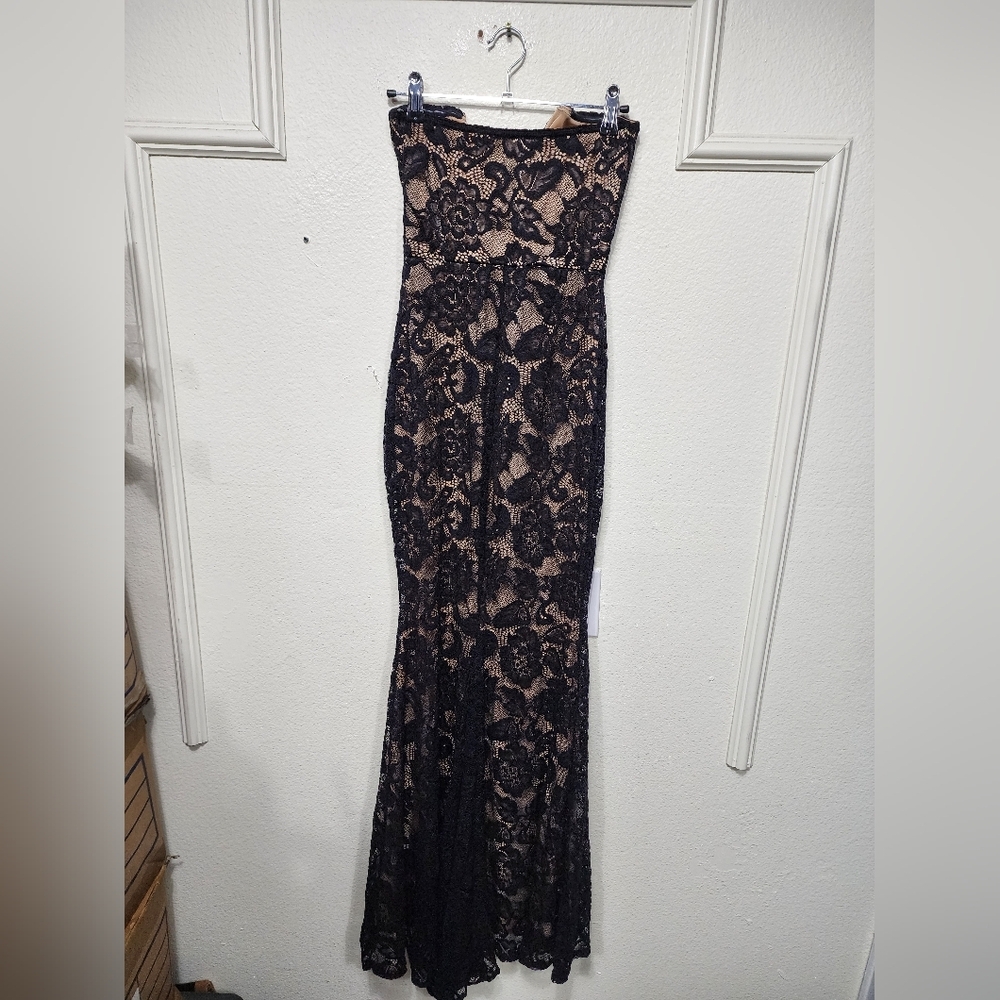 Lulus Sexy Sophistication Black Lace Strapless Trumpet Maxi Dress S Wedding Prom - Picture 9 of 10